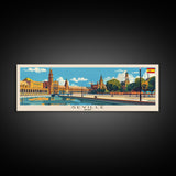 Seville Spain Panoramic Travel Poster, Framed Canvas Print or Metal Wall Art, Travel Art, Home Decor, Panoramic Painting, Midcentury Art