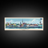 Tallinn Estonia Panoramic Travel Poster, Framed Canvas Print or Metal Wall Art, Travel Art, Home Decor, Panoramic Painting, Midcentury Art