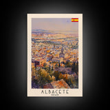 Albacete Spain Skyline Travel Poster Art, Framed Canvas Print, Vibrant Wall Art for Living Room, Bedroom Decor, Home Decoration