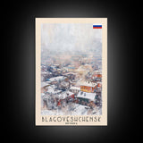 Blagoveshchensk Russia Travel Poster Framed Canvas Print, Wall Art, Home Decor, Travel Print, Winter Scene, Original Art