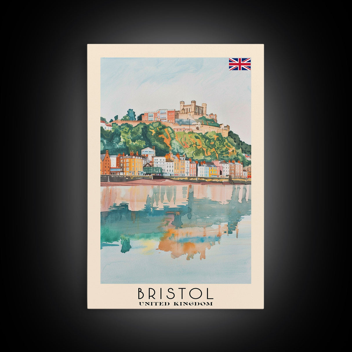 Bristol United Kingdom Travel Poster Framed Canvas Print, Cityscape Art, Wall Decor, Travel Print, Watercolor Painting, Boho Style Art