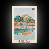 Bristol United Kingdom Travel Poster Framed Canvas Print, Cityscape Art, Wall Decor, Travel Print, Watercolor Painting, Boho Style Art