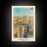 Burgos Spain Travel Poster Framed Canvas Print, Watercolor Cityscape, Wall Art, Home Decor, Living Room Art, Travel Print, Boho Style, Art Piece