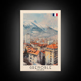 Grenoble France Mountain View Art, Framed Canvas Print, Wall Art for Bedroom, Travel Poster Art, Home Decoration, French Wall Art