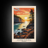 Jonkoping Sweden Lakeside View, Framed Canvas Print, Travel Poster, Serene Wall Art, Bedroom Decor, Scandinavian Cityscape, Modern Home Decoration