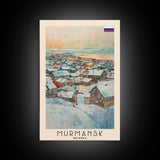 Murmansk Russia Travel Poster Framed Canvas Print, Coastal Cityscape, Watercolor Painting, Wall Art, Home Decoration, Travel Print, Unique Gift