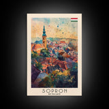 Sopron Hungary Travel Poster Framed Canvas Print, Watercolor Painting, Scenic Wall Art, Home Decor, Hungarian Cityscape, Artistic Art