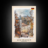 Wiesbaden Germany Travel Poster Framed Canvas Print, Watercolor Painting, Scenic Wall Art, Home Decor, German Cityscape, Artistic Gift