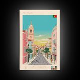 Almada Portugal Travel Poster Framed Canvas Print, Midcentury Modern Art, Pop Art Decor, Wall Art, Vacation Gift, Living Room Decoration, Scenic Print