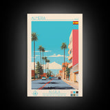 Almeria Spain Travel Poster Framed Canvas Print, Midcentury Modern Art, Pop Art Decor, Wall Art, Vacation Gift, Living Room Decoration, Scenic Print