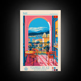 Bar Montenegro Travel Poster Framed Canvas Print, Midcentury Modern Art, Pop Art Wall Decor, Home Decor, Vacation Gift, Living Room Art