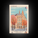 Bordeaux France Travel Poster Framed Canvas Print, Midcentury Modern Art, Pop Art Home Decor, Scenic Wall Art, Living Room Decoration