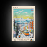 Bratsk Russia Travel Poster Framed Canvas Print, Midcentury Modern Art, Pop Art Wall Decor, Home Decor, Vacation Gift, Living Room Art