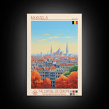 Brussels Belgium Travel Poster Framed Canvas Print, Midcentury Modern Art, Pop Art Wall Decor, Home Decor, Vacation Gift, Living Room Art