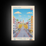 Eindhoven Netherlands Travel Poster Framed Canvas Print, Midcentury Modern Art, Pop Art Wall Decor, Scenic Living Room Art, Bedroom Gift