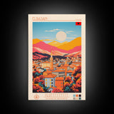 Elbasan Albania Travel Poster Framed Canvas Print, Midcentury Modern Art, Pop Art Wall Decor, Home Decor, Vacation Gift, Bedroom Art