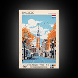 Enschede Netherlands Travel Poster Framed Canvas Print, Midcentury Modern Art, Pop Art Wall Decor, Scenic Wall Art, Bedroom Decoration