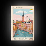 Helsingborg Sweden Travel Poster Framed Canvas Print, Midcentury Modern Art, Pop Art Wall Decor, Scenic Wall Art, Bedroom Decoration, Office Art