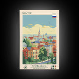 Izhevsk Russia Travel Poster Framed Canvas Print, Midcentury Modern Art, Pop Art Wall Decor, Scenic Living Room Art, Bedroom Gift
