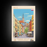 Kielce Poland Travel Poster Framed Canvas Print, Midcentury Modern Art, Pop Art Wall Decor, Scenic Wall Art, Bedroom Decoration