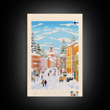 Kouvola Finland Travel Poster Framed Canvas Print, Midcentury Modern Art, Pop Art Wall Decor, Home Decor, Vacation Gift, Office Art
