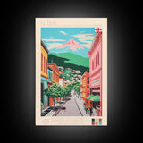 Kutaisi Georgia Travel Poster Framed Canvas Print, Midcentury Modern Art, Pop Art Wall Decor, Scenic Living Room Art, Bedroom Decor
