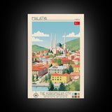 Malatya Turkey Travel Poster Framed Canvas Print, Midcentury Modern Art, Pop Art Wall Decor, Scenic Wall Art, Living Room Decoration, Office Gift