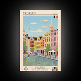 Mechelen Belgium Travel Poster Framed Canvas Print, Midcentury Modern Art, Pop Art Wall Decor, Home Decor, Vacation Gift, Bedroom Art