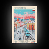 Novokuznetsk Russia Travel Poster Framed Canvas Print, Midcentury Modern Art, Pop Art Wall Decor, Scenic Wall Art, Living Room Decoration, Office Art