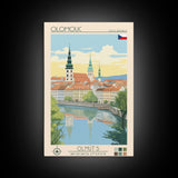 Olomouc Czech Republic Travel Poster Framed Canvas Print, Midcentury Modern Art, Pop Art Wall Decor, Scenic Wall Art, Living Room Decoration, Office Gift