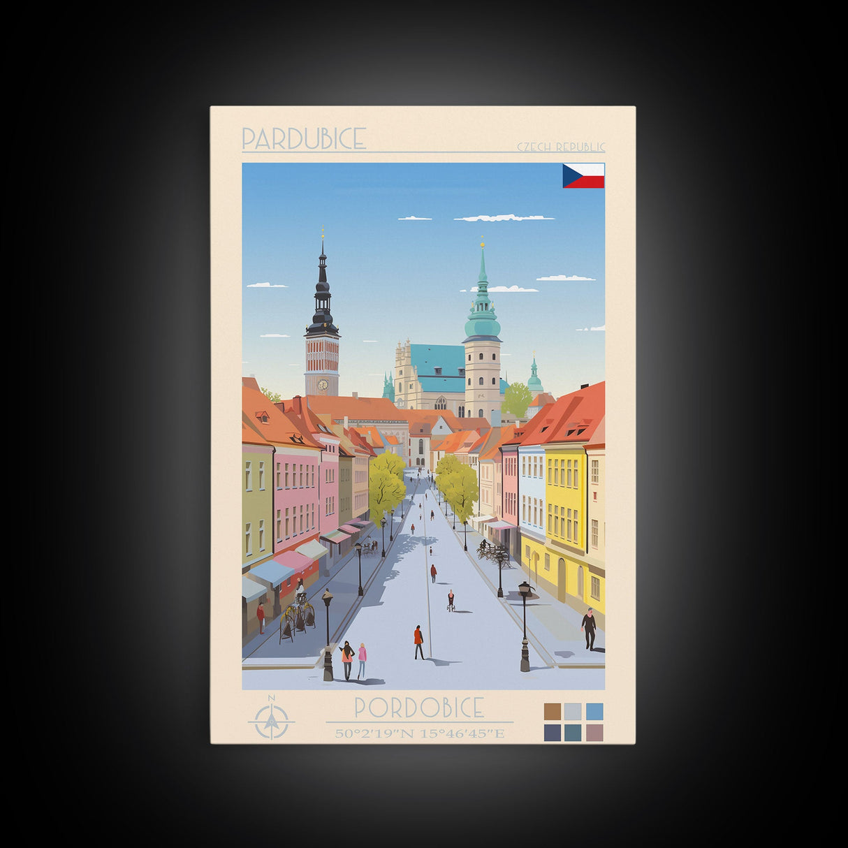 Pardubice Czech Republic Travel Poster Framed Canvas Print, Midcentury Modern Art, Pop Art Wall Decor, Home Decor, Vacation Gift, Bedroom Art