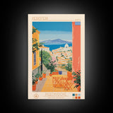 Peristeri Greece Travel Poster Framed Canvas Print, Midcentury Modern Art, Pop Art Wall Decor, Scenic Bedroom Art, Office Decoration