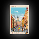 Ploiești Romania Travel Poster Framed Canvas Print, Midcentury Modern Art, Pop Art Wall Decor, Scenic Wall Art, Bedroom Decoration