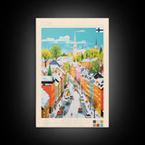 Pori Finland Travel Poster Framed Canvas Print, Midcentury Modern Art, Pop Art Wall Decor, Home Decor, Vacation Gift, Bedroom Art