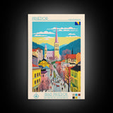 Prijedor Bosnia and Herzegovina Travel Poster Framed Canvas Print, Midcentury Modern Art, Pop Art Wall Decor, Home Decor, Vacation Gift, Bedroom Art