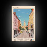 Queluz Portugal Travel Poster Framed Canvas Print, Midcentury Modern Art, Pop Art Wall Decor, Scenic Bedroom Art, Office Decoration