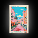 Reggio Emilia Italy Travel Poster Framed Canvas Print, Midcentury Modern Art, Pop Art Wall Decor, Scenic Wall Art, Living Room Decoration, Office Art