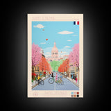 Saint-Étienne France Travel Poster Framed Canvas Print, Midcentury Modern Art, Pop Art Wall Decor, Living Room Art, Vacation Gift
