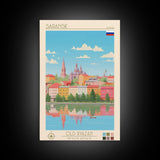 Saransk Russia Travel Poster Framed Canvas Print, Midcentury Modern Art, Pop Art Wall Decor, Living Room Art, Bedroom Decoration
