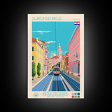 Slavonski Brod Croatia Travel Poster Framed Canvas Print, Midcentury Modern Art, Pop Art Wall Decor, Home Decor, Office Decoration