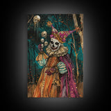 Halloween Sinister Clown in Dark Forest Framed Canvas Print, Creepy Wall Art, Home Decor, Horror Decor, Gift Idea, Spooky Carnival