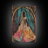 Halloween Veiled Ghost in Cemetery, Framed Canvas Print, Wall Art, Living Room Decor, Spooky, Ghost Art, Original Painting, Home Decor