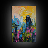 Halloween Ghost Bride Framed Canvas Print, Unique Spooky Decor, Living Room Art, Whimsical Ghostly Home Decoration, Retro Style Wall Art