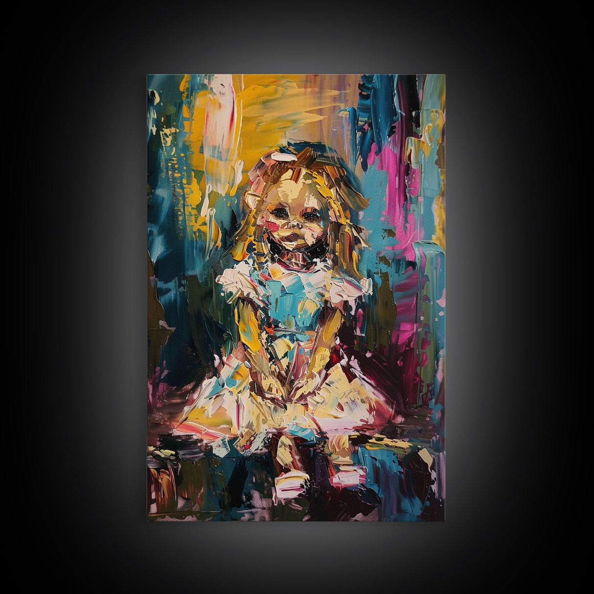 Halloween Ghost Eating Cake, Framed Canvas Print, Wall Art, Spooky Decor, Halloween Decoration, Living Room Art, Unique Gift