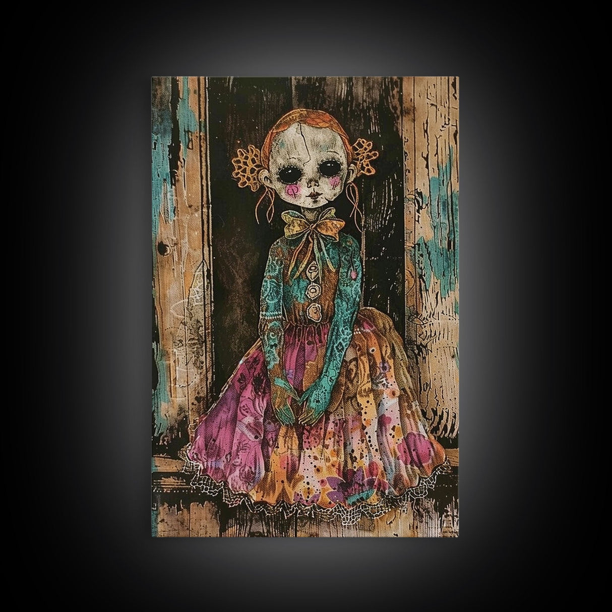 Halloween Pirate Skeleton with Pizza, Framed Canvas Print, Wall Art, Spooky Decor, Pirate Theme, Halloween Decoration, Living Room Art