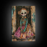 Halloween Pirate Skeleton with Pizza, Framed Canvas Print, Wall Art, Spooky Decor, Pirate Theme, Halloween Decoration, Living Room Art