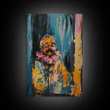 Halloween Ghost with Apple, Framed Canvas Print, Wall Art, Spooky Decor, Halloween Decoration, Living Room Art, Unique Gift