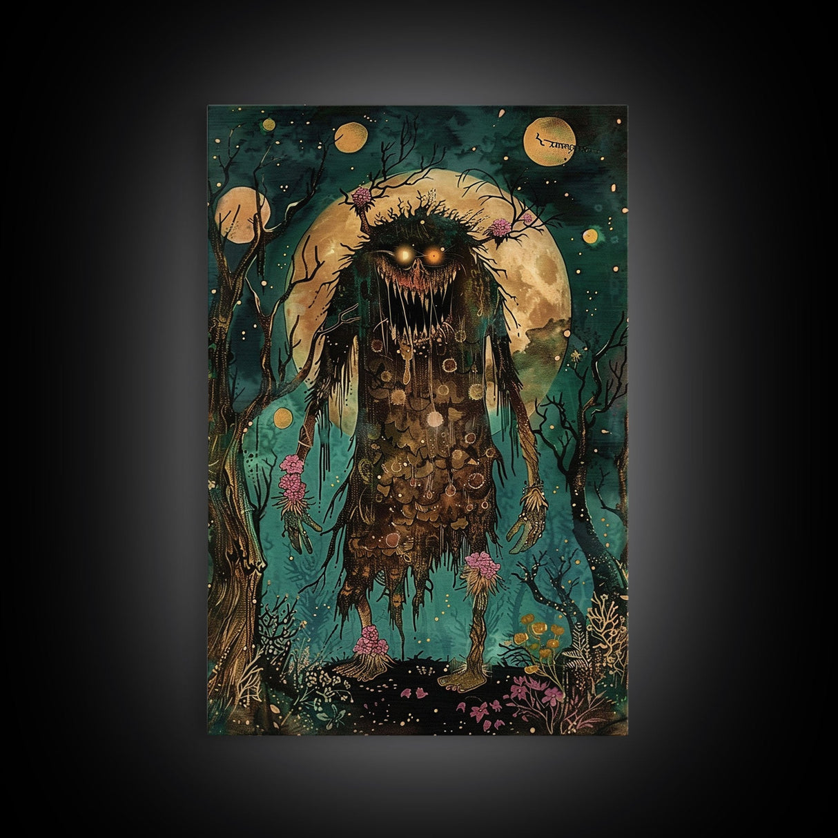 Halloween Creepy Sea Monster Framed Canvas Print, Wall Art, Living Room Decor, Halloween Decoration, Scary Creature Art, Haunted House Decor