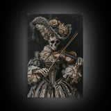 Victorian Skeleton Violinist Framed Canvas Print, Halloween Art, Creepy Wall Art, Spooky Home Decor, Scary Art, Gothic Living Room Decor