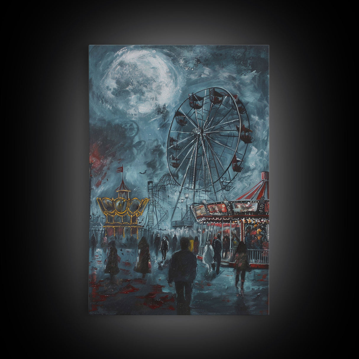 Eerie Carnival, Halloween Art, Spooky Wall Decor, Framed Canvas Print, Creepy Art, Halloween Wall Decor, Seasonal Wall Art, Scary Artwork